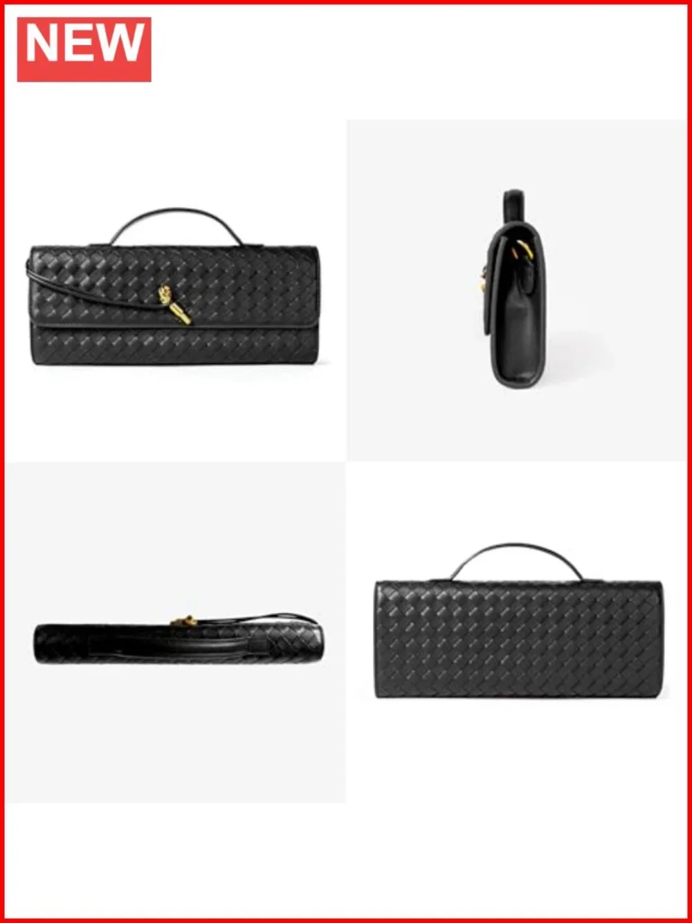 Woven Vegan Leather Evening Clutch Crossbody Bag with Detachable Strap
